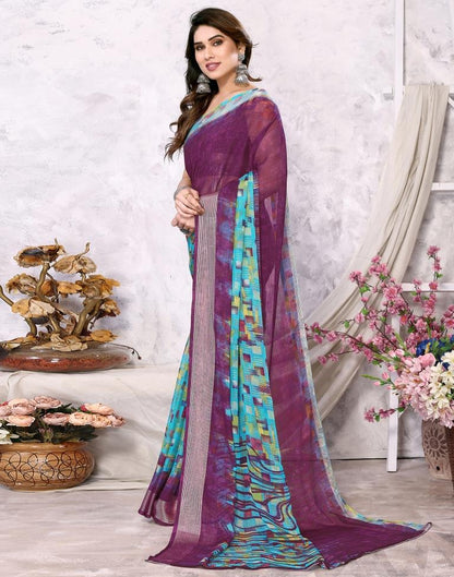 Wine Chiffon Printed Saree