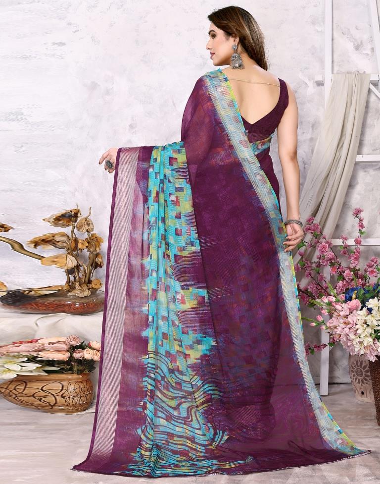 Wine Chiffon Printed Saree