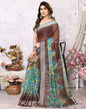 Brown Chiffon Printed Saree