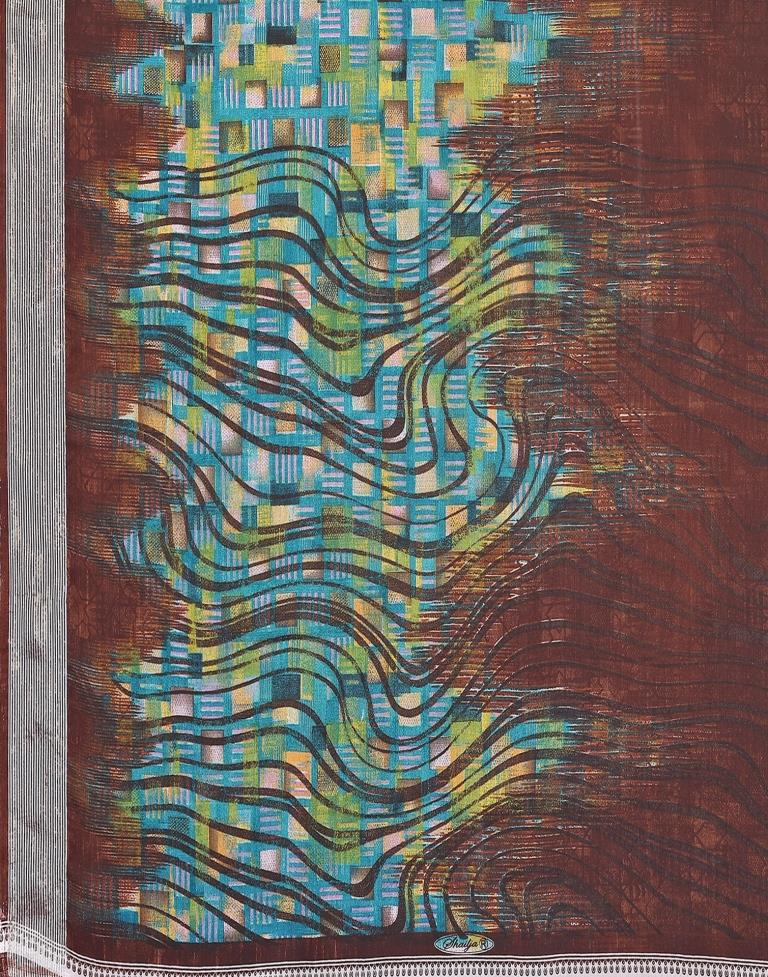 Brown Chiffon Printed Saree