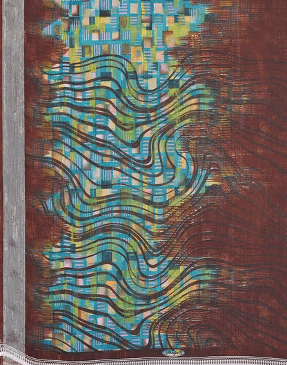 Brown Chiffon Printed Saree