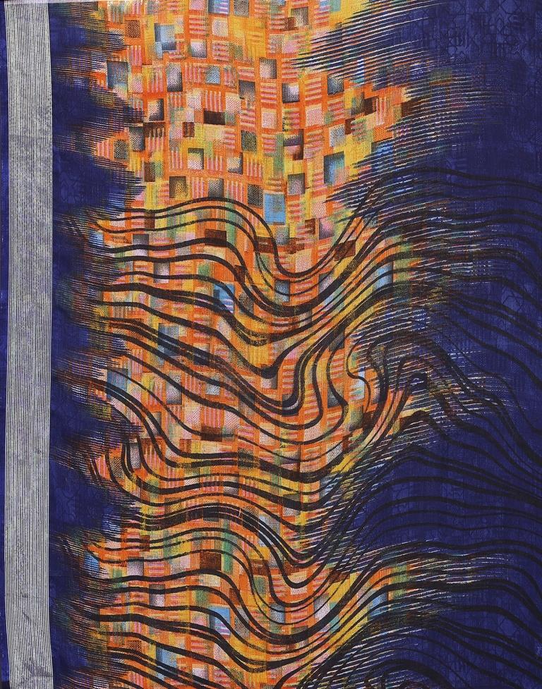 Blue Chiffon Printed Saree