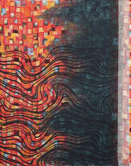 Dark Green Chiffon Printed Saree