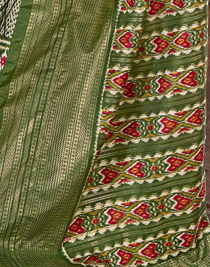Olive Green Printed Silk Banarasi Saree