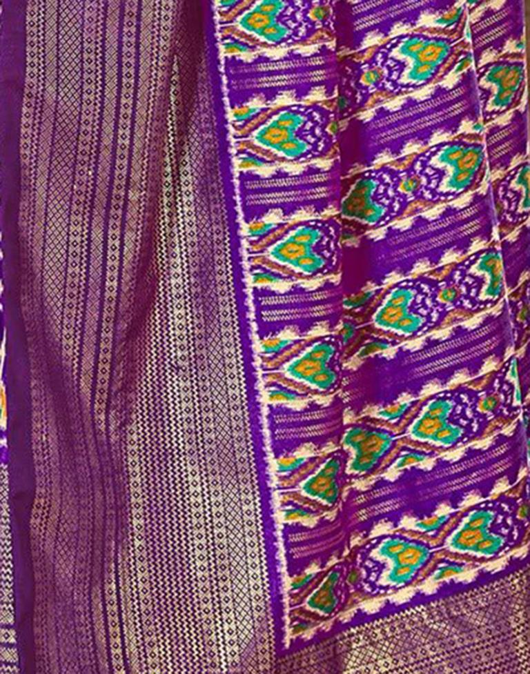 Purple Printed Silk Banarasi Saree