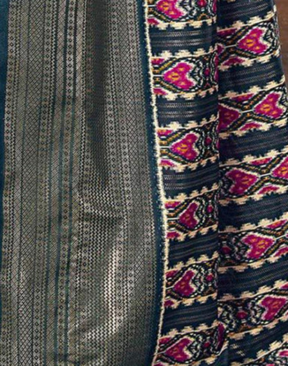 Navy Blue Printed Silk Banarasi Saree