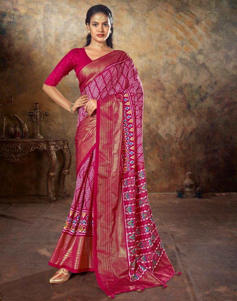 Pink Printed Silk Banarasi Saree