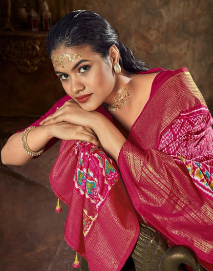 Pink Printed Silk Banarasi Saree