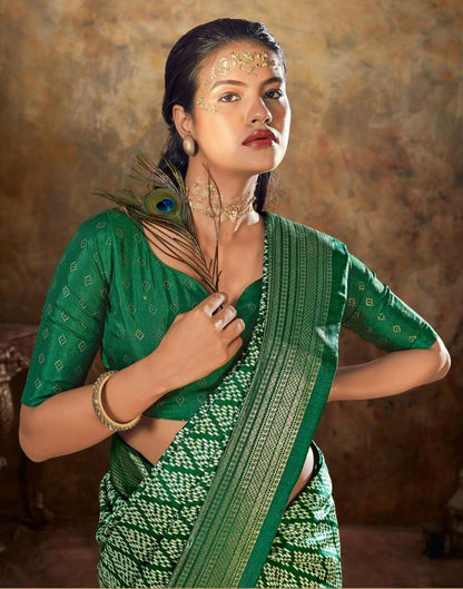 Green Printed Silk Banarasi Saree