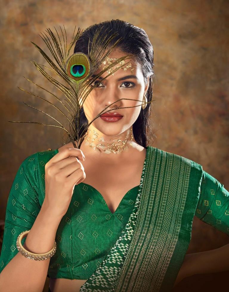 Green Printed Silk Banarasi Saree