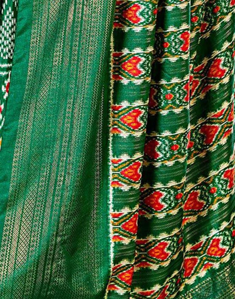Green Printed Silk Banarasi Saree