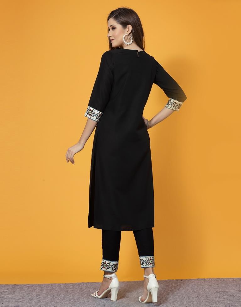 Black Printed Rayon Straight Kurta And Pant