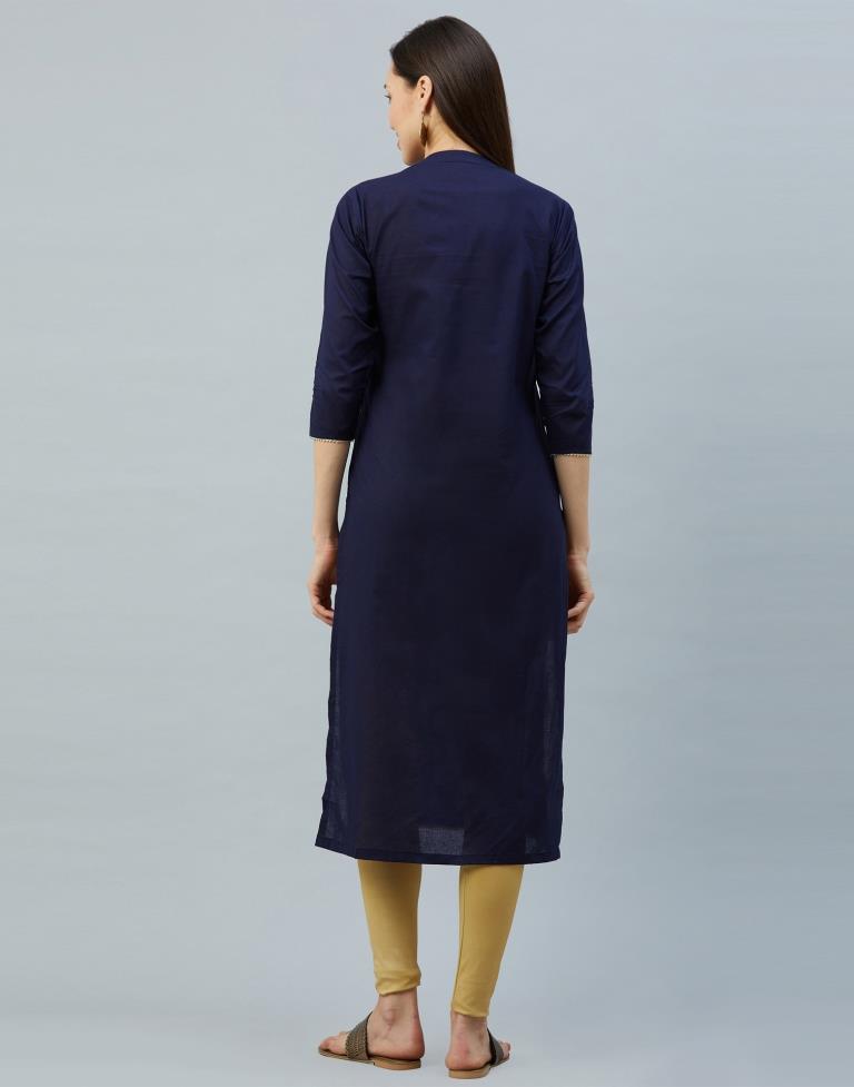 Enticing Navy Blue Coloured Digital & Foil Printed Cotton Kurti | Leemboodi