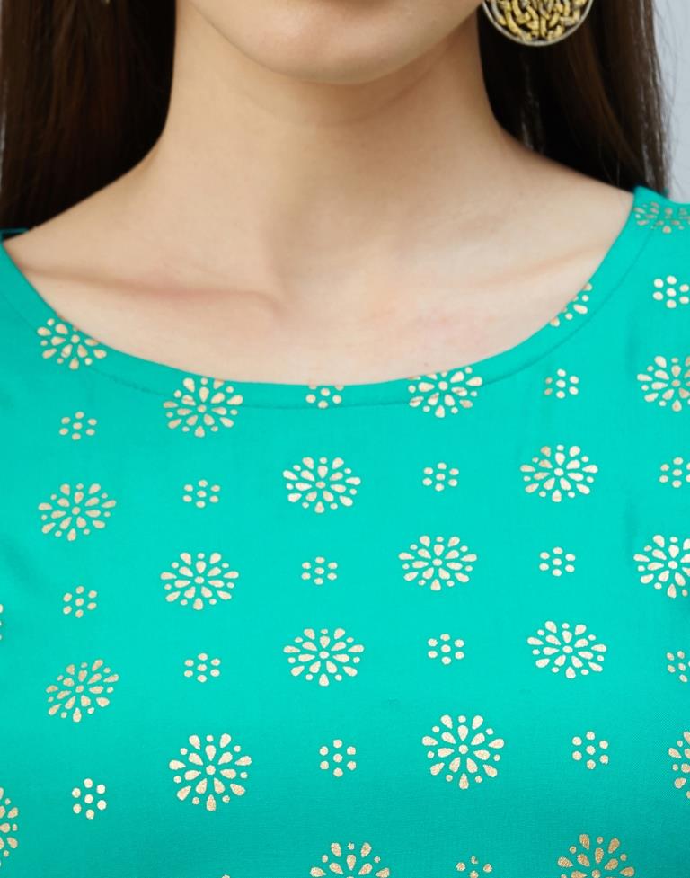 Enchanting Persian Green Coloured Foil Printed Rayon Kurti | Leemboodi