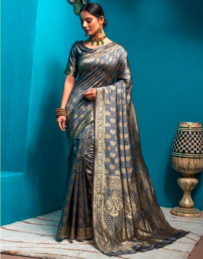 Grey Weaving Silk Banarasi Saree