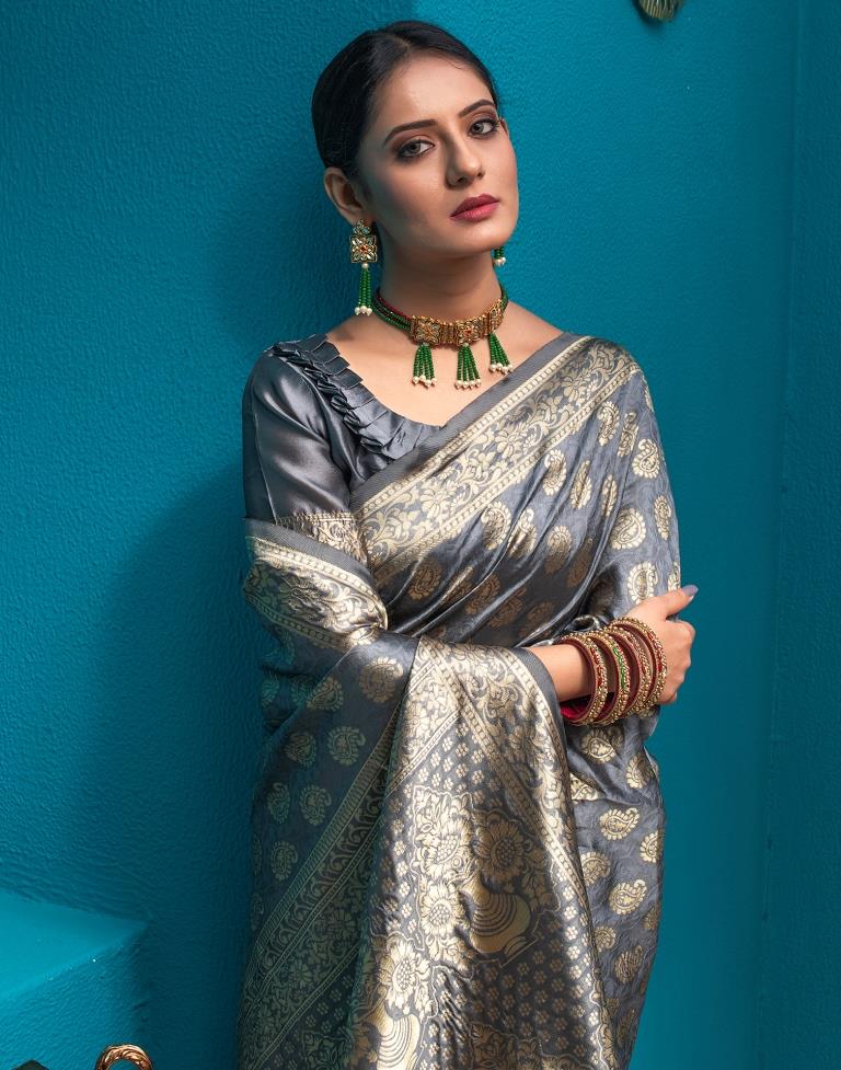 Grey Weaving Silk Banarasi Saree