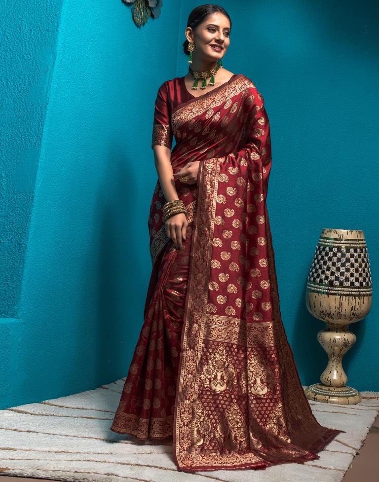 Maroon Weaving Silk Banarasi Saree