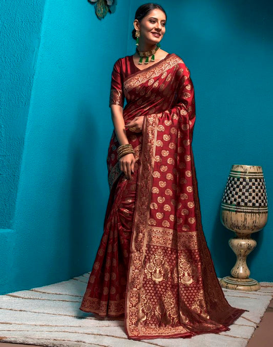 Maroon Weaving Silk Banarasi Saree