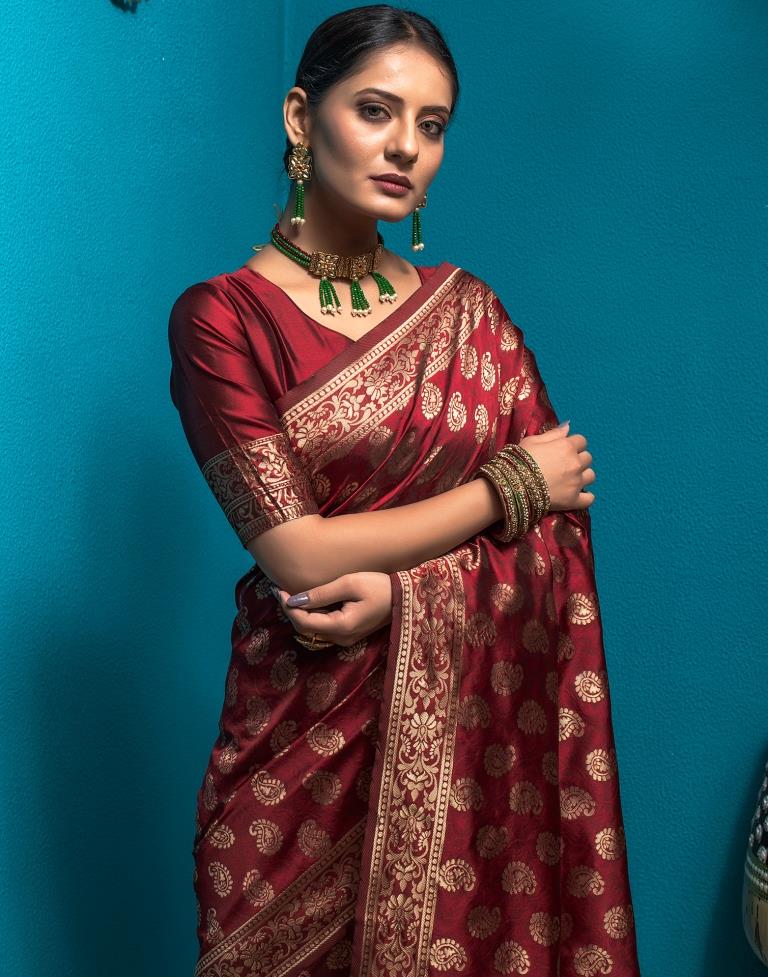 Maroon Weaving Silk Banarasi Saree