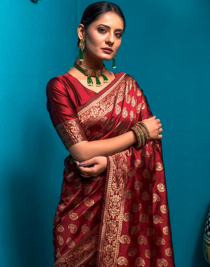 Maroon Weaving Silk Banarasi Saree