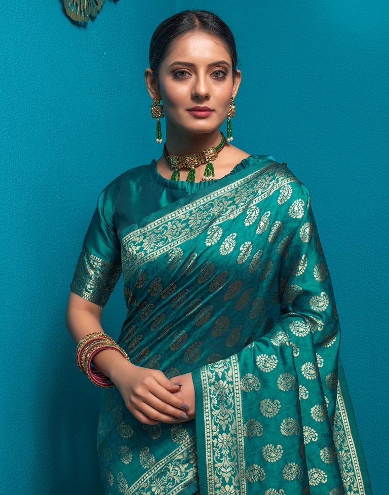 Turquoise Weaving Silk Banarasi Saree