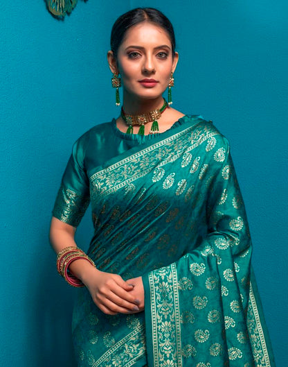 Turquoise Weaving Silk Banarasi Saree