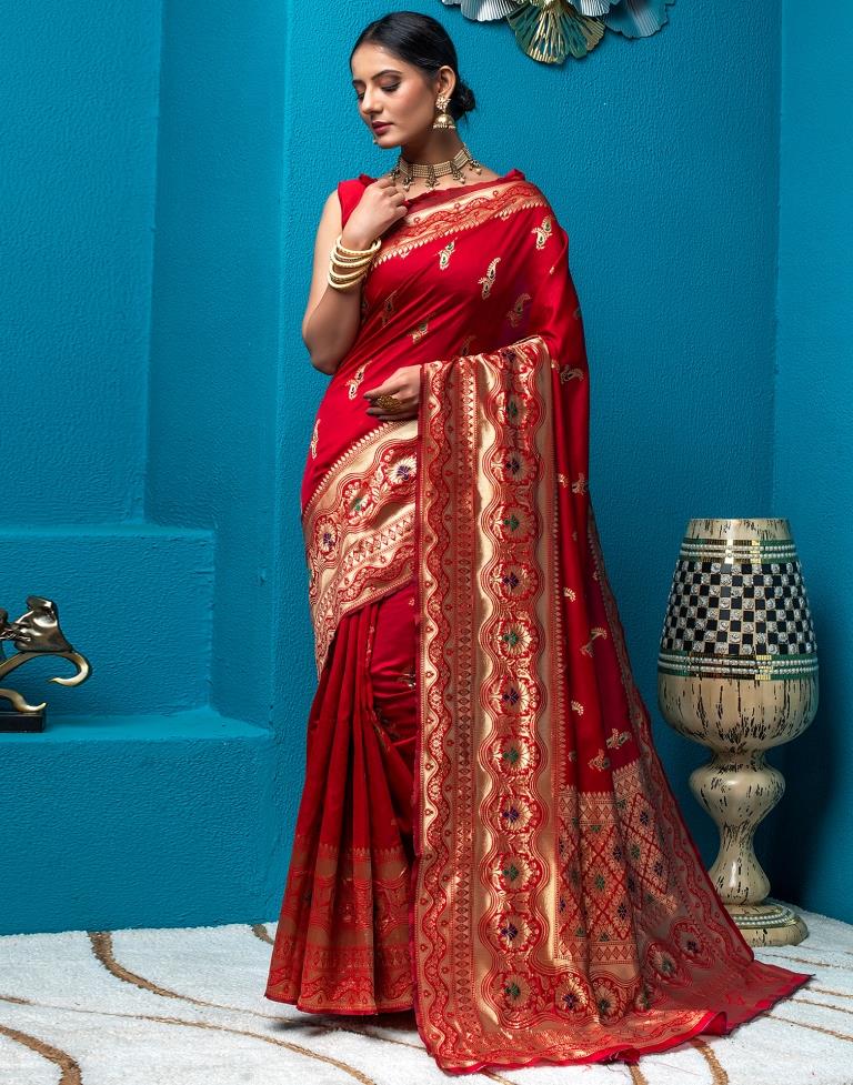 Red Weaving Silk Banarasi Saree