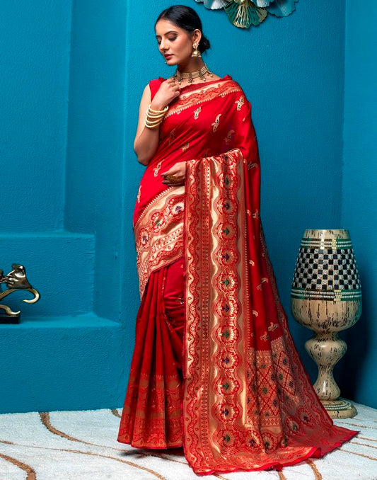 Red Weaving Silk Banarasi Saree