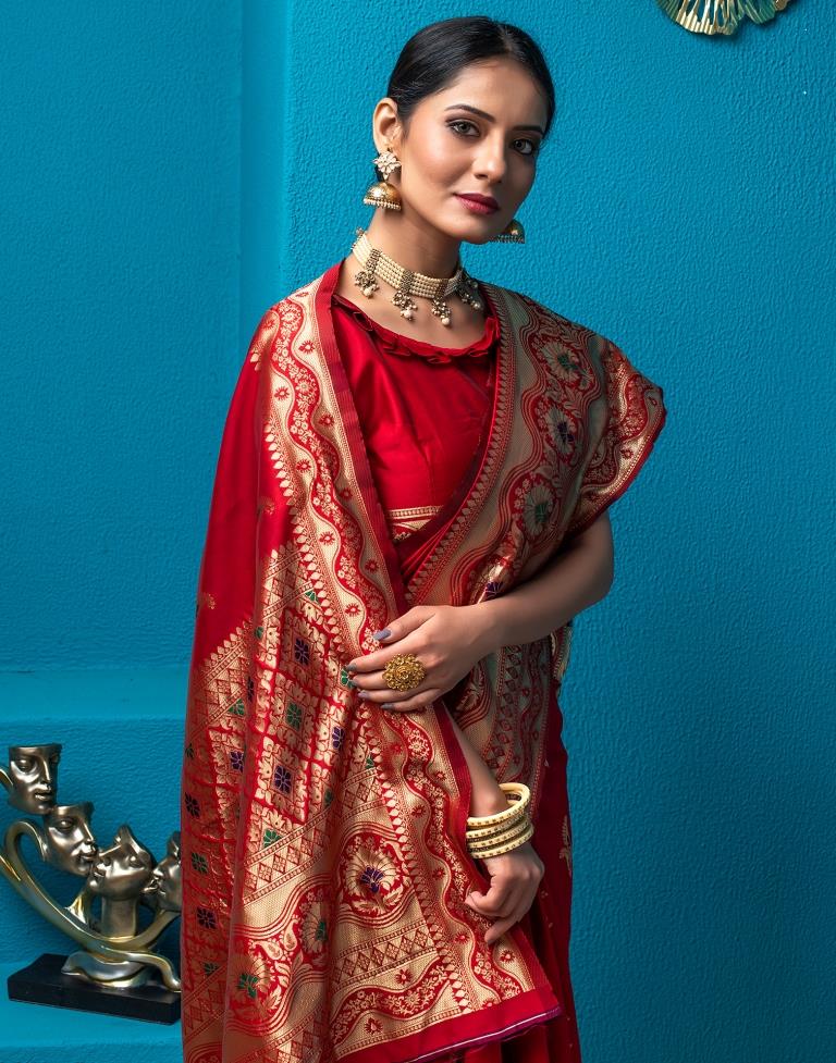 Red Weaving Silk Banarasi Saree