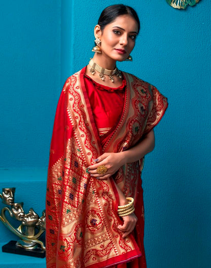 Red Weaving Silk Banarasi Saree