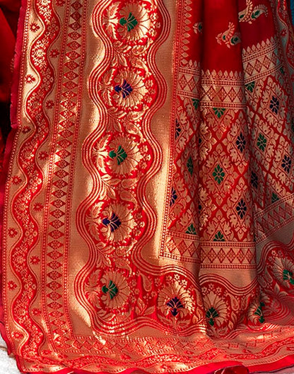 Red Weaving Silk Banarasi Saree