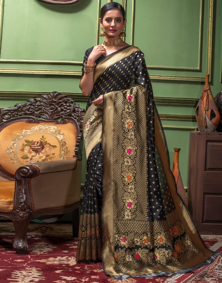 Black Weaving Silk Banarasi Saree