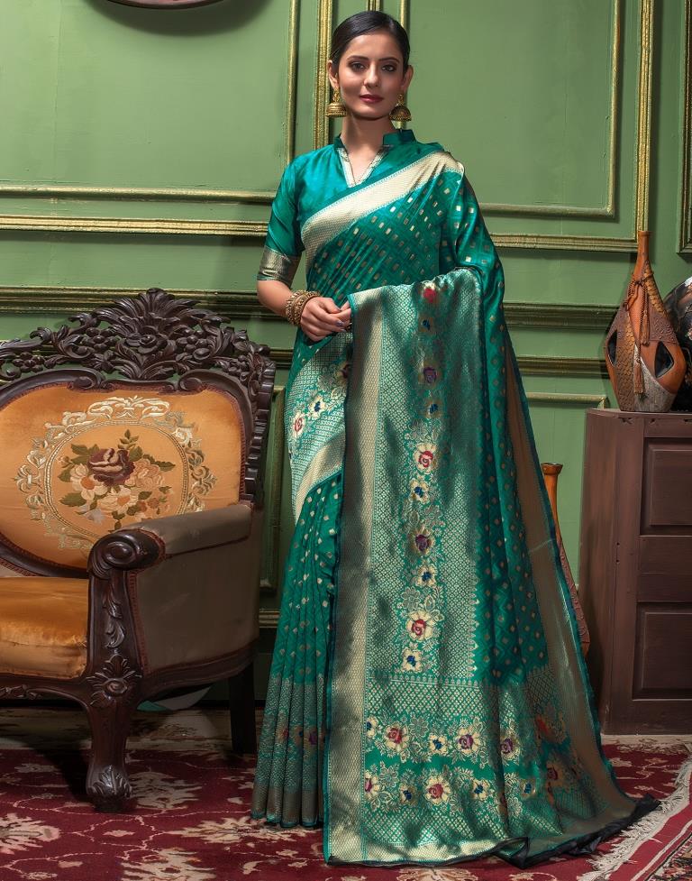 Turquoise Weaving Silk Banarasi Saree