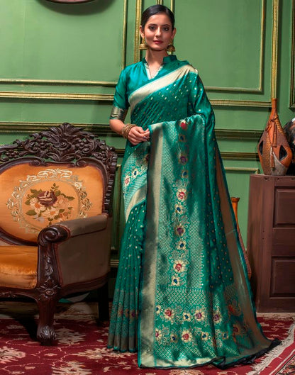 Turquoise Weaving Silk Banarasi Saree