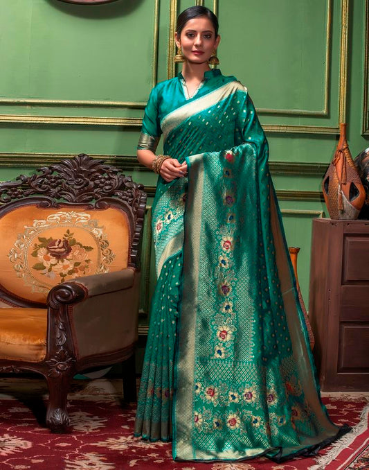 Turquoise Weaving Silk Banarasi Saree