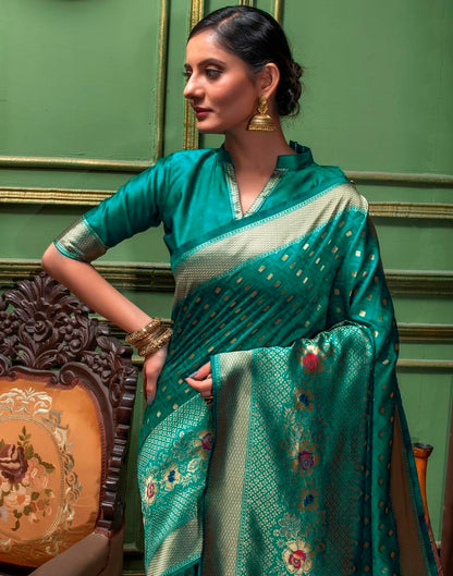 Turquoise Weaving Silk Banarasi Saree