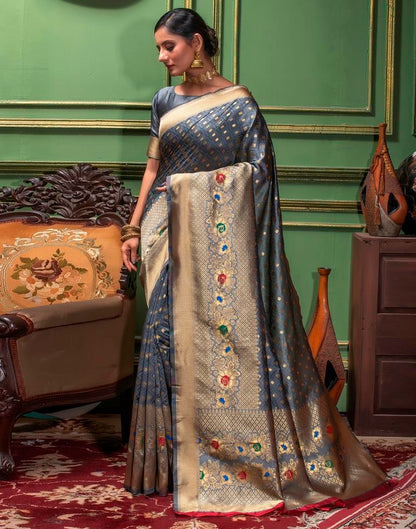 Grey Weaving Silk Banarasi Saree