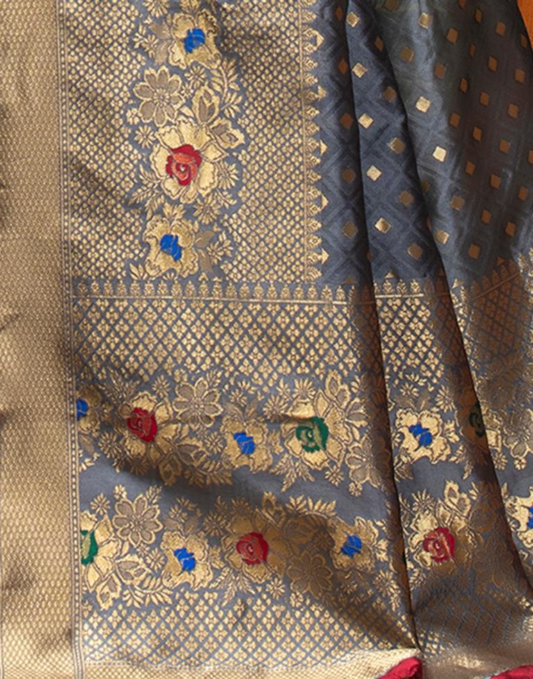 Grey Weaving Silk Banarasi Saree