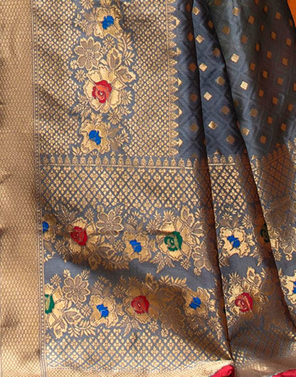 Grey Weaving Silk Banarasi Saree