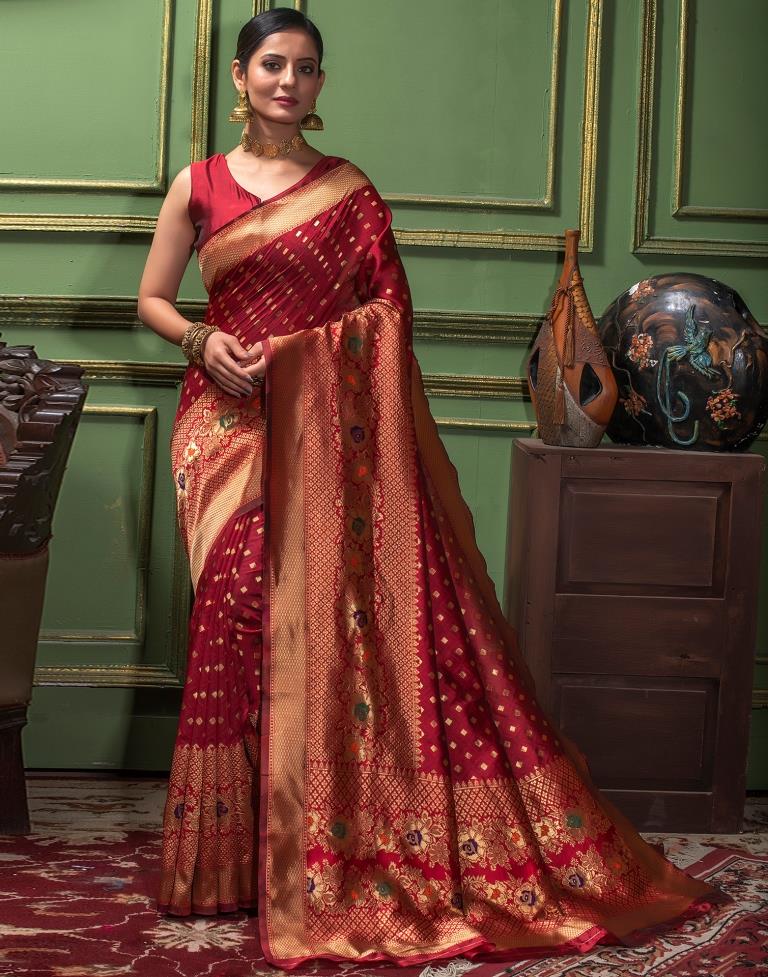 Maroon Weaving Silk Banarasi Saree