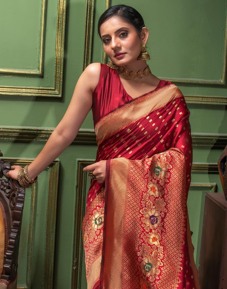 Maroon Weaving Silk Banarasi Saree