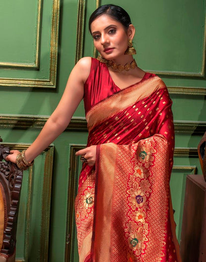 Maroon Weaving Silk Banarasi Saree