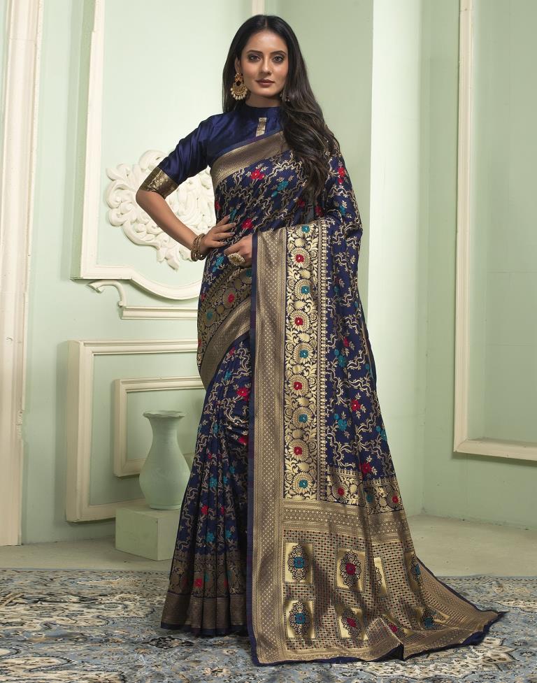 Blue Jacquard Silk Saree
