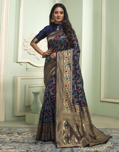 Blue Jacquard Silk Saree
