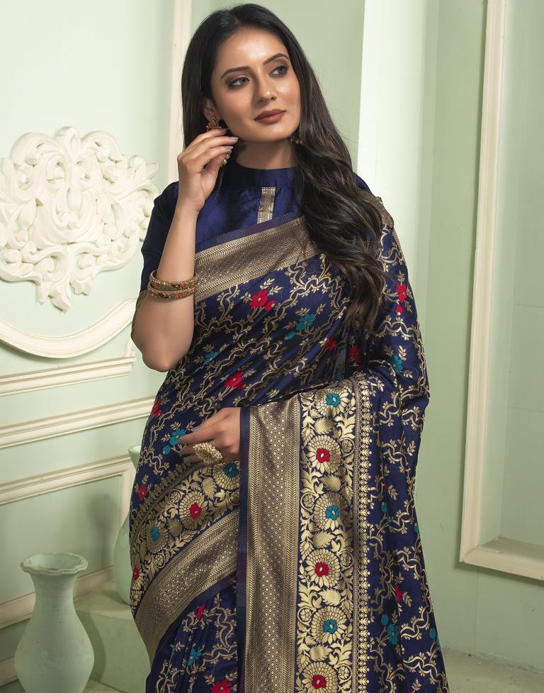 Blue Jacquard Silk Saree