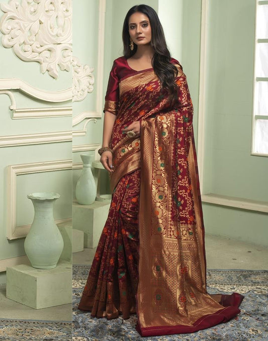 Maroon Jacquard Silk Saree