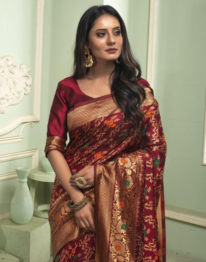 Maroon Jacquard Silk Saree
