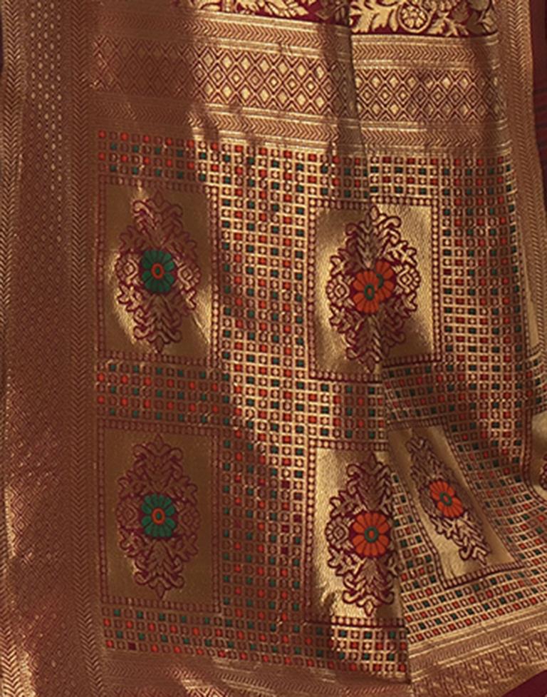 Maroon Jacquard Silk Saree