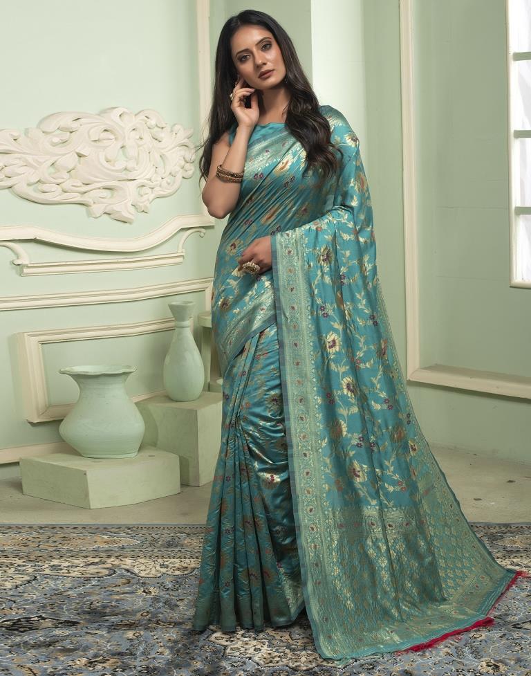 Sea Green Jacquard Silk Saree