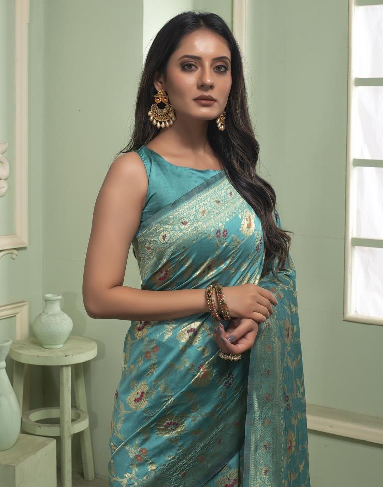 Sea Green Jacquard Silk Saree
